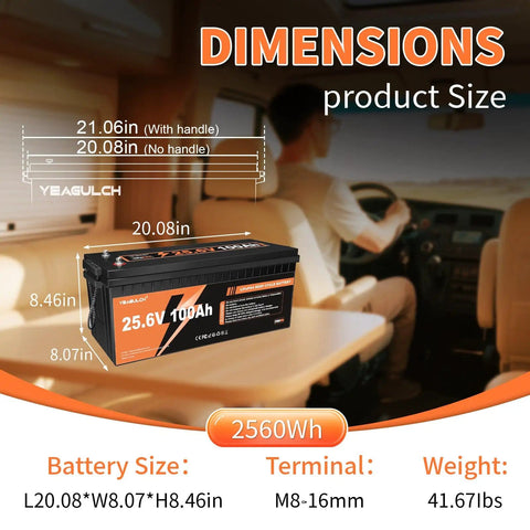 Dimensions of Rugged 24V 100Ah LiFePO4 Battery With 100A BMS Delivers 2560Wh Of Power Built For 15000 Plus Deep Cycles