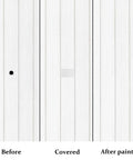 Before and after repairing vinyl siding with White Self-Adhesive Vinyl Siding Patch Kit with 20 Patches for quick patch ups.