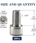 Top Shelf 3/8 16 X 7/8 Inch Socket Head Cap Screws 20 Pack 304 Stainless Steel showing dimensions and hex head detail.