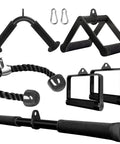 All In One Gym Cable Attachments Set With Tricep Rope Double D Row Handle V Bar Rotating Straight Bar And 2 Stainless Steel Carabiners