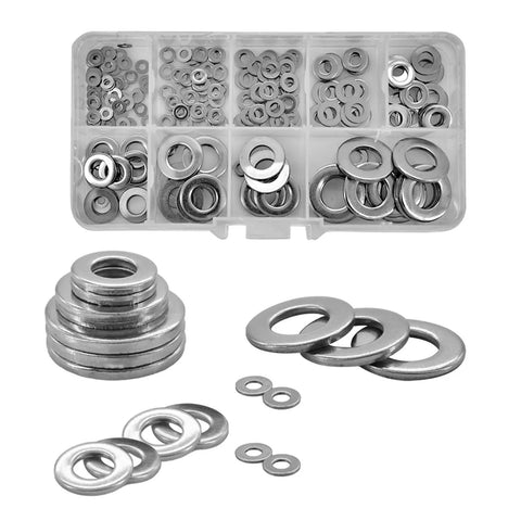 Multi Material Flat Washers Kit Copper Brass Stainless Steel Aluminum Assorted Seals Spacers For M5 To M14 100 Pieces Heavy Duty Washer Set For Home Workshop And DIY Projects, organized case