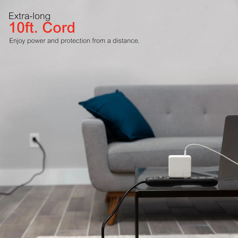 Six Outlet Surge Protector With Ten Foot Extension Cord For A Simple No Fuss Power Strip Setup And 800 Joules Of Surge Protection Twist