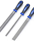 Solid Wood Rasp File Set Including Flat Half Round And Round Tool Heads For Tackling Every Kickass Carving Job with rubber handles.