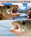 Grab And Go Fishing Pliers Set With Two Magnetic Hook Removers used on a fish, showing non slip handles and hook removal