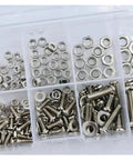 All In One Hex Nuts And Bolts Set With 120 Or 320 Pieces, Grab And Go Universal Hardware Kit in clear compartment box