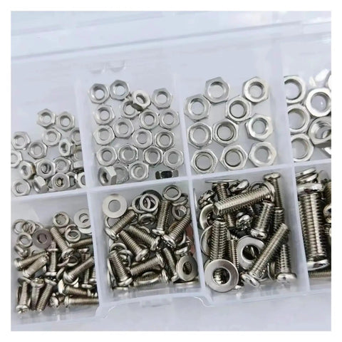 All In One Hex Nuts And Bolts Set With 120 Or 320 Pieces, Grab And Go Universal Hardware Kit in clear compartment box