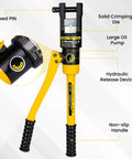 Beefy 16 Ton Hydraulic Wire Crimping Tool With 13 Die Pairs For 9 AWG To 600 MCM Copper And Aluminum Wires, Side Entry