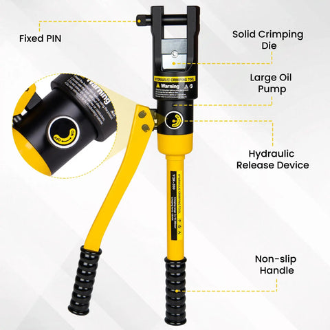 Beefy 16 Ton Hydraulic Wire Crimping Tool With 13 Die Pairs For 9 AWG To 600 MCM Copper And Aluminum Wires, Side Entry