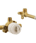 Brass components of a Single Handle Wall Mount Tub Filler With High Flow Faucet And Rough In Valve, CC ICS Connections, 180 Degree Rotating Spout.