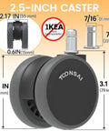 Office Chair Wheels Replacement Casters For Carpet And Hard Floors, 3 Inch Stem Set Of 5, Universal Fit, dimensions labeled