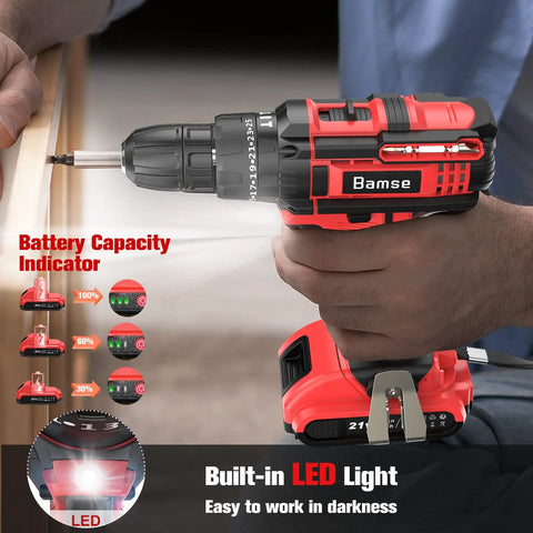 Beast 21V Cordless Drill Driver Set With 2.0Ah Battery Hammer Drill Mode 372 In Lbs Max Torque with built-in LED light feature
