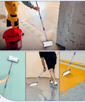 Person using Spiked Roller For Self Leveling With Extended Handle For Bubble Free Concrete And Epoxy Finishes, 9 Inch Roller With Telescoping Pole From 34 To 77 Inches on floor