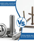 Comparison of nickel-plated screws from 120Pc Cabinet Screw Kit With M4 Pan Washer Head Phillips Machine Screws versus rusty screws