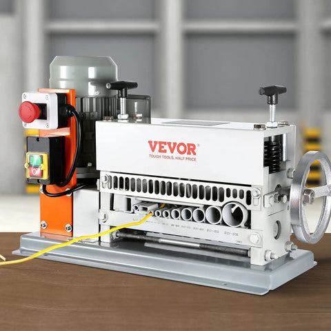 Beast Mode Automatic Electric Wire Stripping Machine With 370W Motor, 11 channels, on a workbench in metal workshop