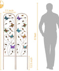 Two Pack Metal Garden Trellis With Colorful Butterfly Accents 60 Inch High Arched Outdoor Fence Trellis For Climbing Plants