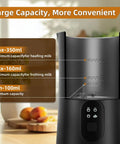 4 In 1 Electric Milk Frother And Steamer For Hot And Cold Foam 11 Oz Capacity Makes Latte Cappuccino And Hot Chocolate At Home With One Button Operation Black showing capacity levels and button controls.