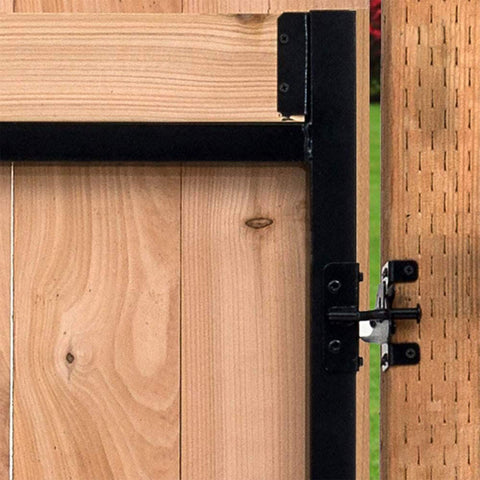 Close-up of Heavy Duty Full Frame Gate Kit With Steel Hardware And Patented Truss Cable System for 36 to 60 inches openings on wood gate