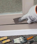 Sliding Patio Door Rollers Replacement Hardware Fits Major Brands Including Jeld Wen Truth Milgard Marvin 1-1/4 Inch Steel Ball Bearing Wheels 5-3/4 Inch Height Side Adjustable 2 Pack For Smooth Easy Sliding And Long Lasting Performance installation process with tools and gloves.