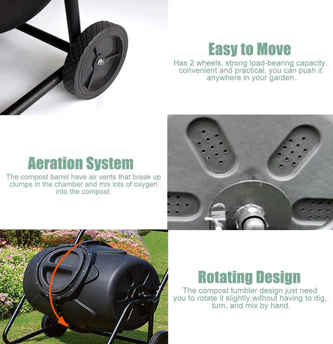 No Fuss Rollable 170L Compost Tumbler For Easy Garden Waste And Kitchen Scraps Large Outdoor Bin With Wheels Aerated Rotating Drum Design