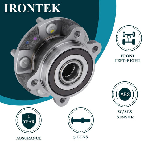 Front Wheel Hub Assembly With ABS for Toyota Prius V 2012-2017, Scion TC, 5 Lug Replacement Bearing, side view, IRONTEK brand
