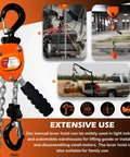 Manual Lever Chain Hoist Come Along 3300lbs 5ft Chain 1.5 Ton 1.5M Heavy Duty Winch with Safe Latch and Alloy Steel for Construction use.