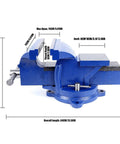 Heavy Duty 6 Inch Bench Vise With Locking Base Clamp Cast Steel 360 Degree Swivel Built In Anvil For Woodworking Conduit Drilling Cutting And Sanding On a Desktop Workbench, blue cast steel