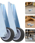 2-Pack Sliding Door Bottom Wheels with Rubber Casters shown in metal, ideal for furniture doors, with close-up and installation views.