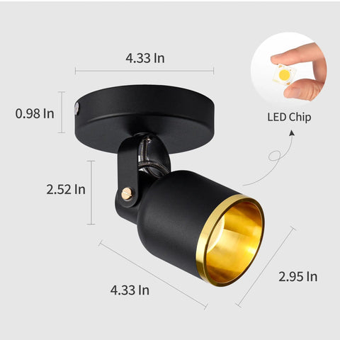 Black And Gold LED Dimmable Directional Ceiling Spotlight Indoor Adjustable 180 Degree Monopoint Spotlight With Triac Dimmer Lit Warm White 3000K 7W High CRI 97 For Foyer Hallway Cabinet Gallery