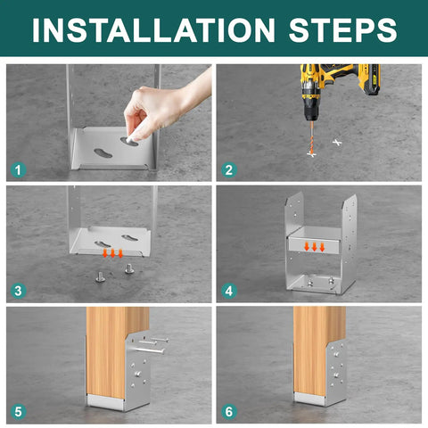 Installation steps for 2 Pack 4x4 Post Base Adjustable Stainless Steel Anchor For Concrete Decks And Railings
