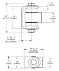 Real Talk Badass Heavy Duty Weld On Gate Hinge With Sealed Bearings Horizontally Adjustable dimension diagram.
