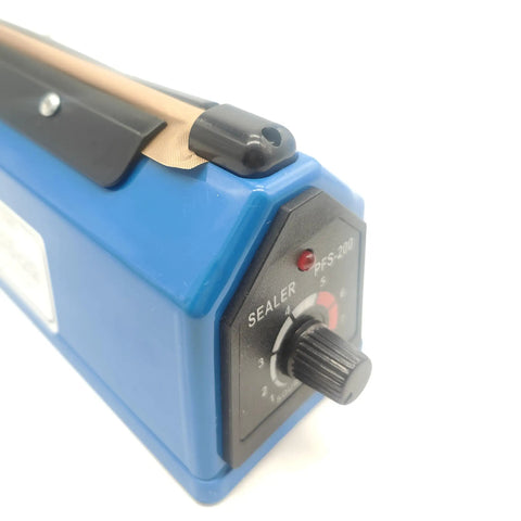 Smooth Operator Eight Inch Manual Impulse Heat Sealer For Plastic Film Mylar And Shrink Wrap Bags Plug And Play Quick Seal Machine showing control dial