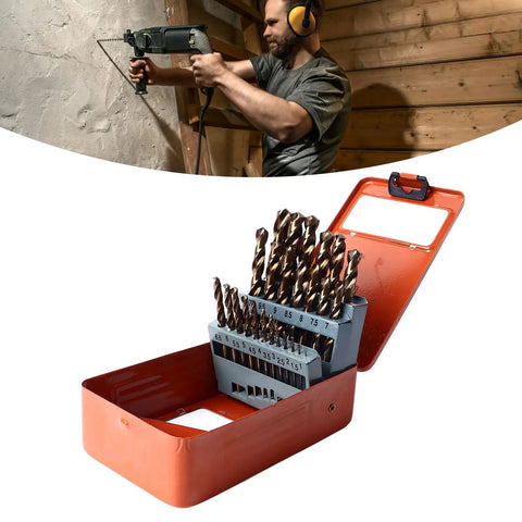 Built Tough As Nails Premium 25 Piece Cobalt Hss Drill Bit Kit Straight Shank Quick Chip Removal For Stainless Steel Iron Wood Heavy Duty DIY.