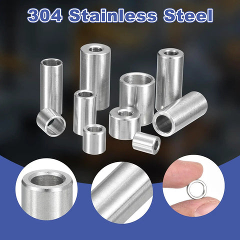 Sixteen Pack Heavy Duty 304 Stainless Steel Spacers 3/8 Inch OD By 5/16 Inch ID By 1 3/16 Inch Length Unthreaded Standoffs For M8 Screws Bolts And Rods Plain Finish Silver, assorted views