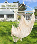 Ultra Cozy Hammock Chair With Macrame Design, Rope Swing Seat, Includes Two Cushions And Side Pocket, Heavy Duty Metal Rod