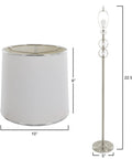 Three Piece Sleek Modern Brushed Steel Lamp Set For Living Room With Table Lamps And Floor Lamp, white shade, crystal accents