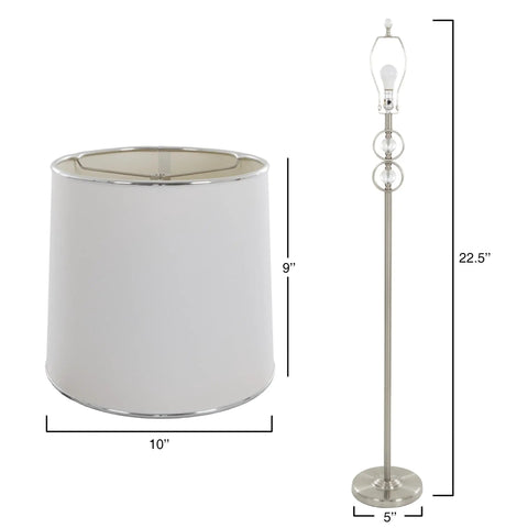 Three Piece Sleek Modern Brushed Steel Lamp Set For Living Room With Table Lamps And Floor Lamp, white shade, crystal accents