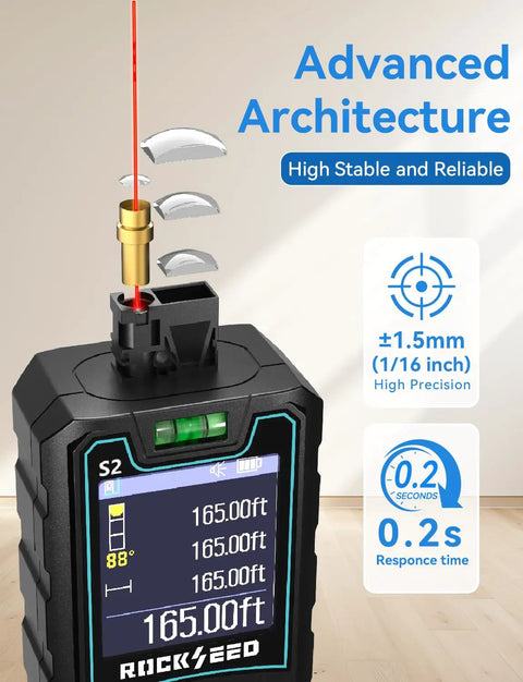 Heavy Duty 165 Ft Laser Measure With Rotatable Hd Ips Screen And Four Way Twist For Sweet Angle Reads Packs 12 Measurement Modes Auto Leveling Stake Layout Tool And Five Unit Swaps For Distance Area And Volume Work Whenever You Are Rolling