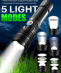 Ultra Bright LED Flashlight That Lights Up The Night With A Rechargeable Battery And Zoomable Beam 5 Modes Waterproof Tactical Light