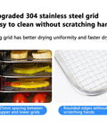 Heavy Duty Electric Food Dehydrator Machine With Hella Spacious 18 Layer Stainless Steel Trays showing 304 stainless steel grids and spacious layout.