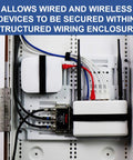 Universal 10 Inch Mounting Plate For Structured Media Enclosures With Velcro Roll, neatly securing devices and cables