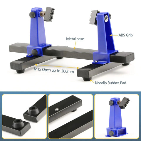 360 Degree Rotating Soldering Clamp Holder for PCB and Circuit Boards with adjustable ABS arms and metal base.