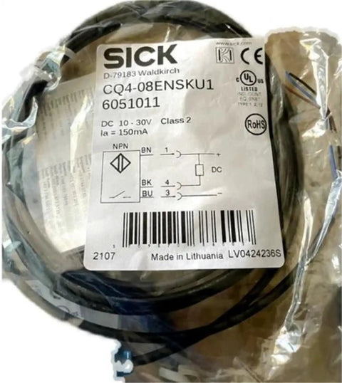 CQ4-08ENSKU1 capacitive proximity sensor industrial grade, packaged view with wiring instructions visible, ideal for automation