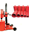 Badass 12 Inch Concrete Core Drill Rig With 12 Piece Pro Series Diamond Wet Core Bit Set 1 To 12 Inches shown with bits.