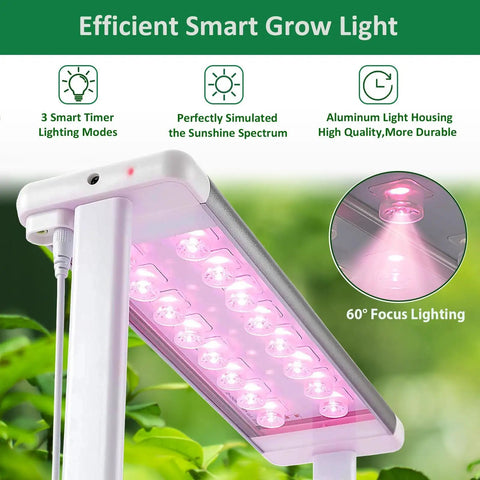 Smart Indoor Hydroponic Garden System Kit With Trellis And LED Grow Light showing efficient smart grow light setup.