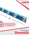 Kick Major Weight Around Your Shop With These 5 Foot Heavy Duty Conveyor Flow Rails Using Smooth Steel Skate Wheels For Frictionless Gravity Material Handling And Warehouse Setup 260 Lbs Per Ft Capacity Powder Coated Steel Build, 60" rail with 49mm wheels.