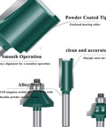 Diagram of Pro Grade Router Bit Set For Woodworking One Quarter Inch Shank Molding Cutter Kit with labeled features and carbide tips.