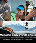 Tiny 4K Vlogging Cam With 128 GB White mounted on various surfaces for hands free POV recording outdoors.
