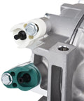 Robust Ac Compressor With Clutch Oem Replacement For Nissan Altima 2.5 L Engine close-up of inlet and outlet connections.