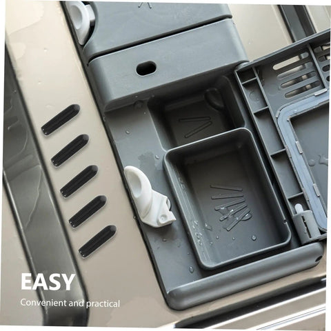 Top Notch Dishwasher Rack Tip Protectors Heavy Duty Black Plastic Prong End Caps on dishwasher rack with compartments