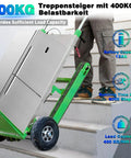 Heavy Duty Electric Stair Climbing Hand Truck With Upgraded Tracks And Height Adjustable Tray For Efficient One Person Lifting, 900lbs Capacity Lithium Battery Trolley Includes Safety Rope For Warehouse Moves navigating stairs with refrigerator.